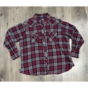 VINTAGE Wrangler Shirt Mens 2XL Pearl Snap Flannel Western Plaid Cowboy